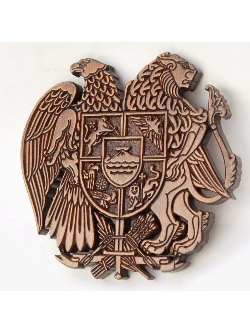 Armenian Handmade Wood Coat of Arms Handwork walnut wall Decor art Gift